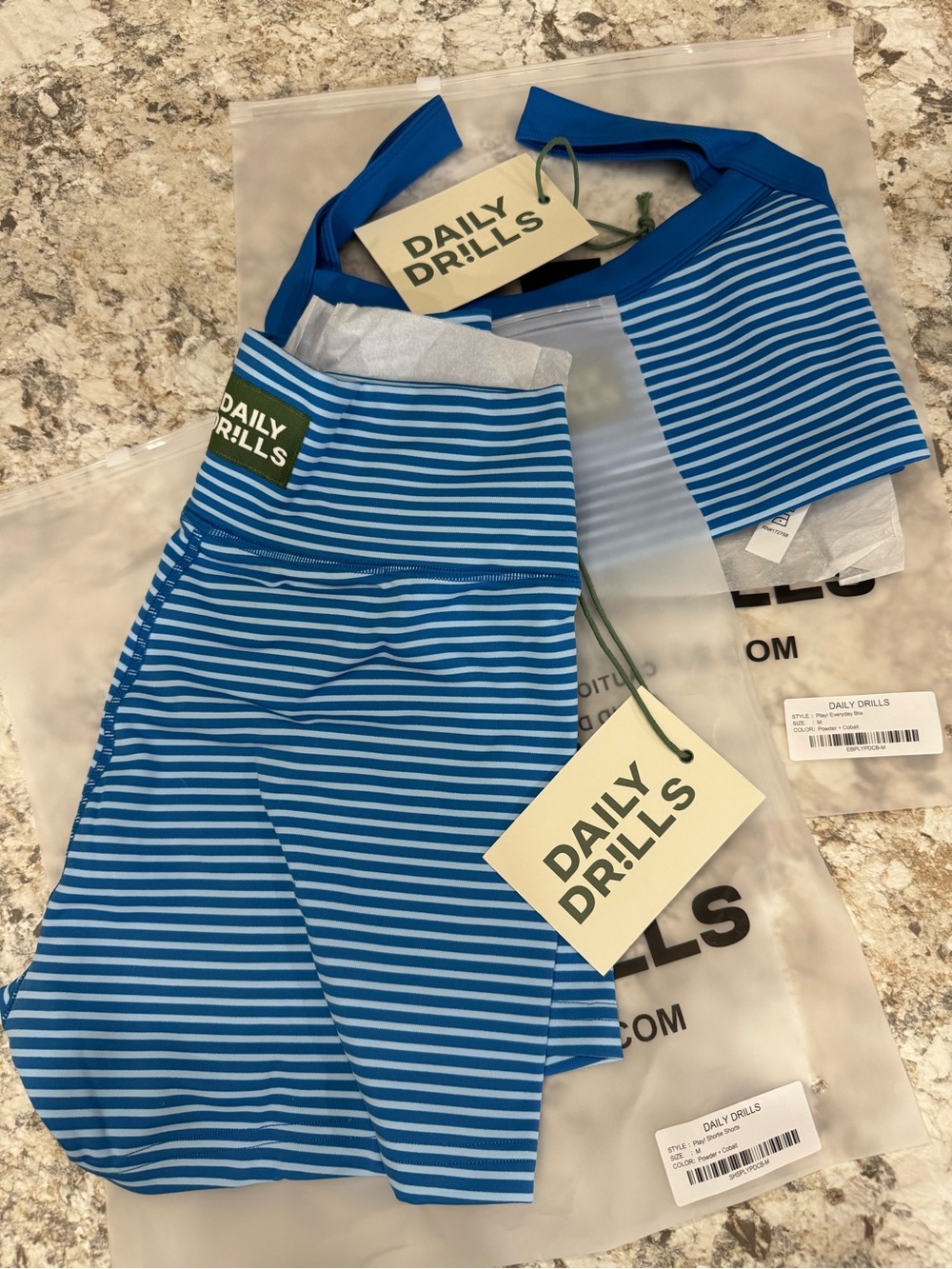 Daily Drills Play! Everyday bra & shortie shorts set! Powder and Cobalt!